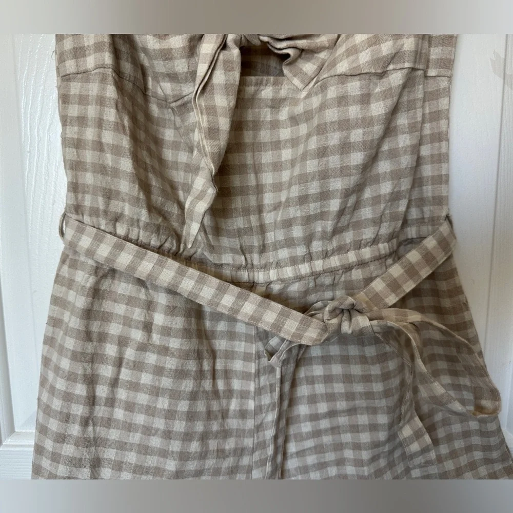 Topshop Gingham Bardot White/Tan Off-Shoulder Women’s Romper Size 4